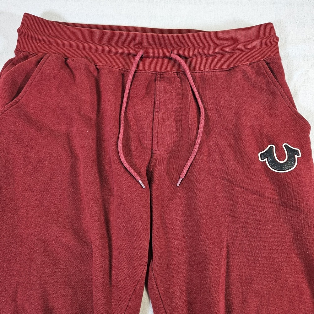 True ReligionHF Puff Jogger Mens Medium Horseshoe Logo Drawstring Red Burgundy